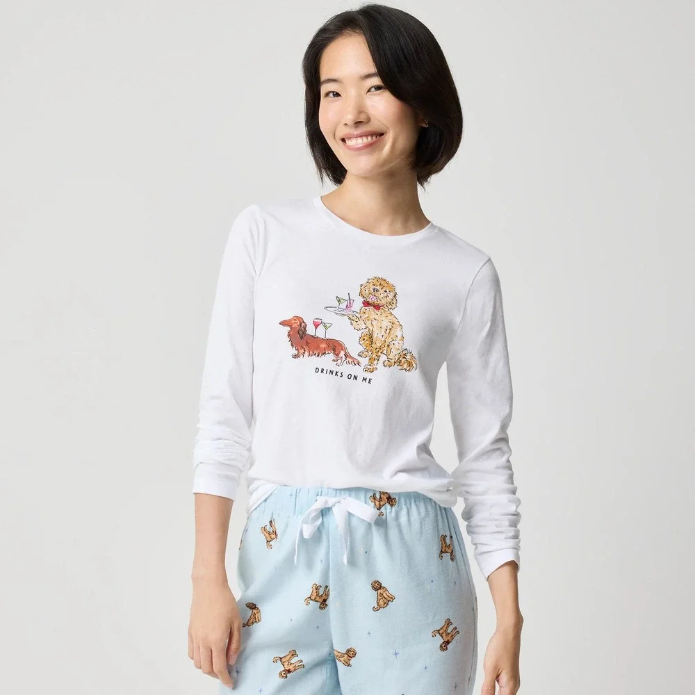 J. CREW Long Sleeve Cocktail Dogs Graphic Tee Size Large